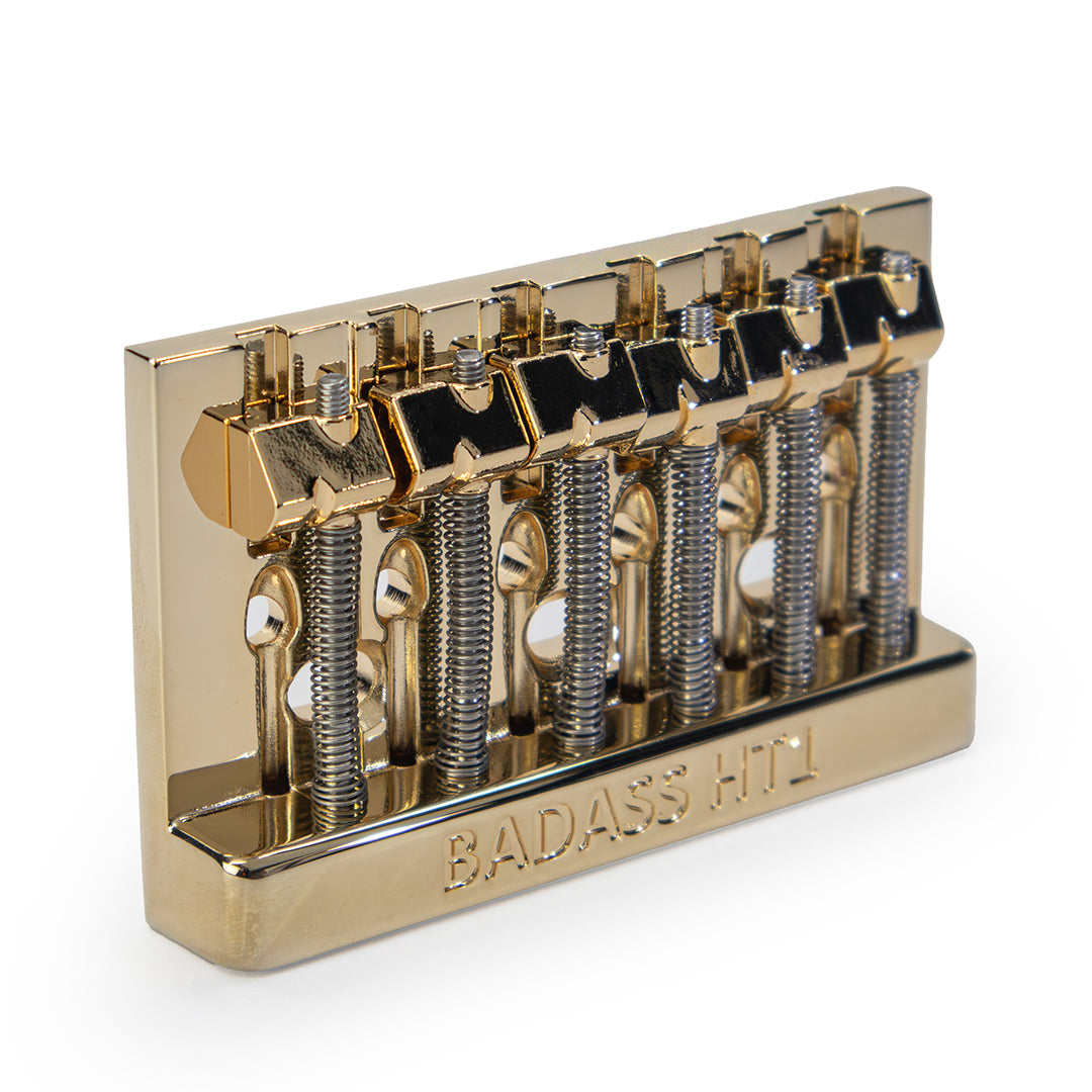 Badass HT1 guitar bridge angled right view gold finish
