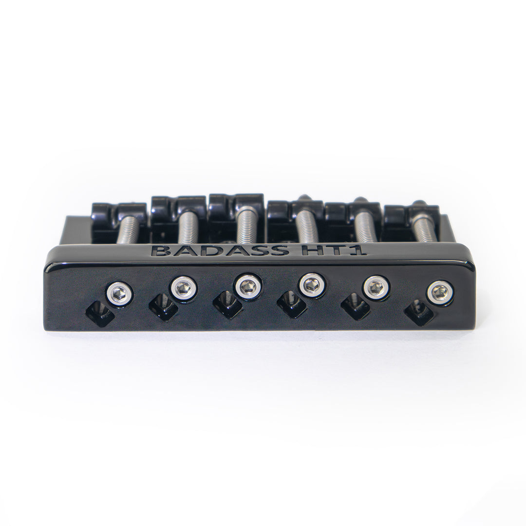 Badass HT1 guitar bridge back flat view black finish