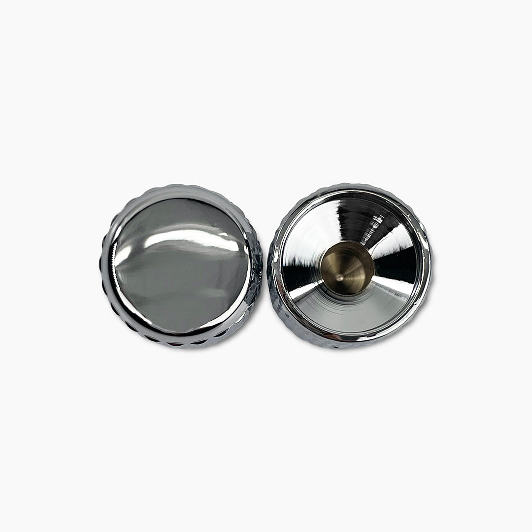 heavy knurl knob set top and bottom view chrome