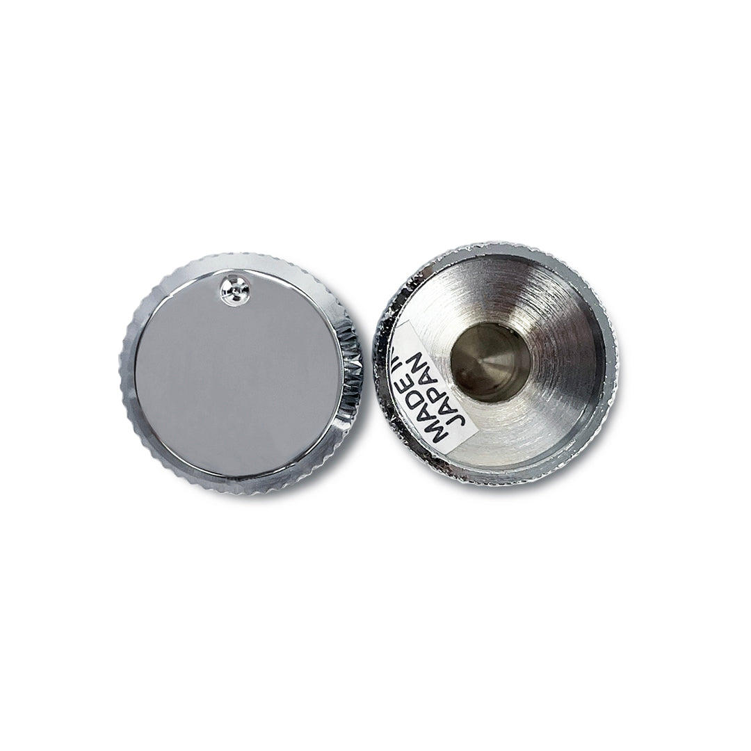 flat top metal knob top and bottom view chrome
