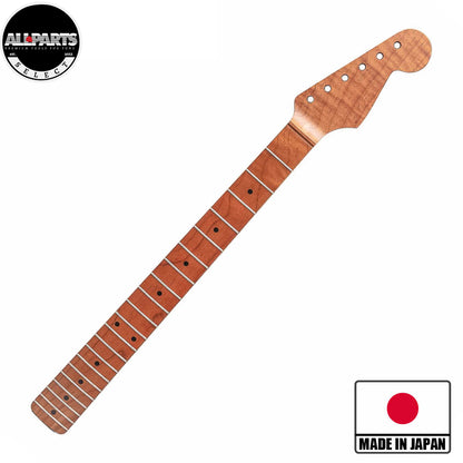 roasted maple strat neck front diagonal view with badges