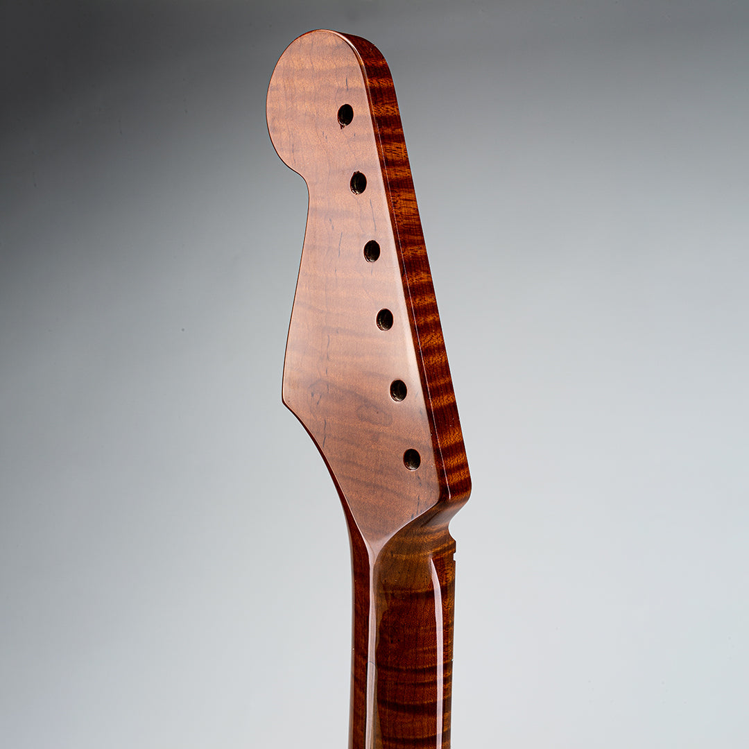 roasted flame maple premium guitar neck drama back view