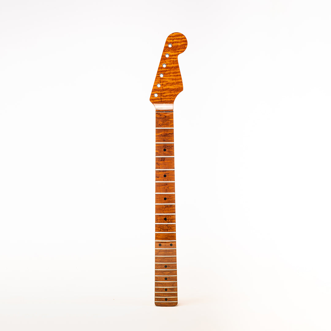 roasted flame maple premium guitar neck vertical front view