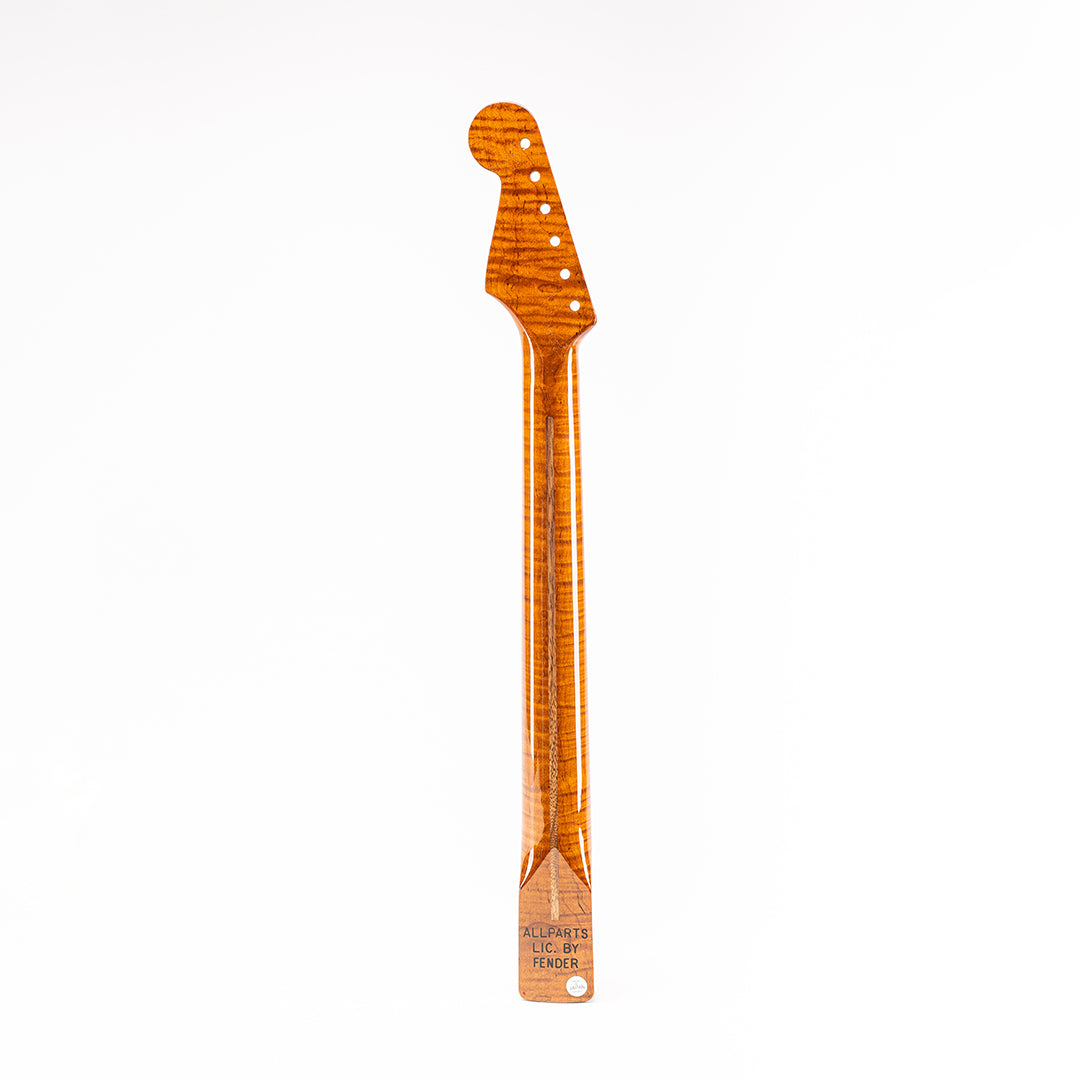 roasted flame maple premium guitar neck vertical back view