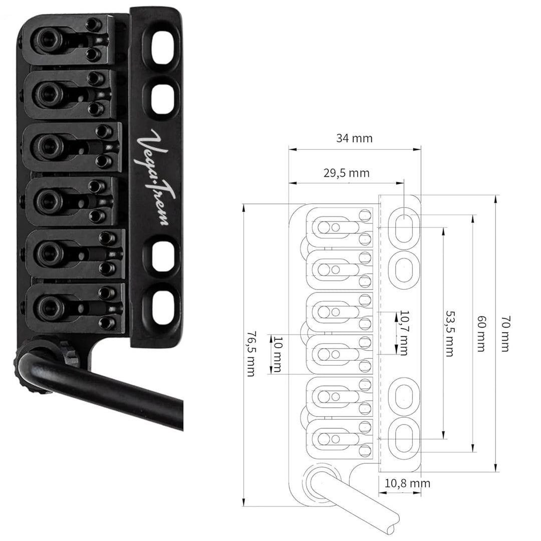 Vega-Trem VT1 Special 6-Screw Tremolo Bridge For Stratocaster Diagram