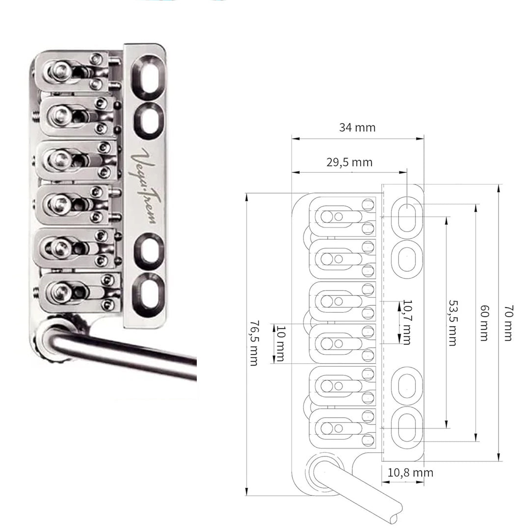 Vega-Trem VT1 Special Standard 6-Screw Trem For Stratocaster (Chrome) - Diagram