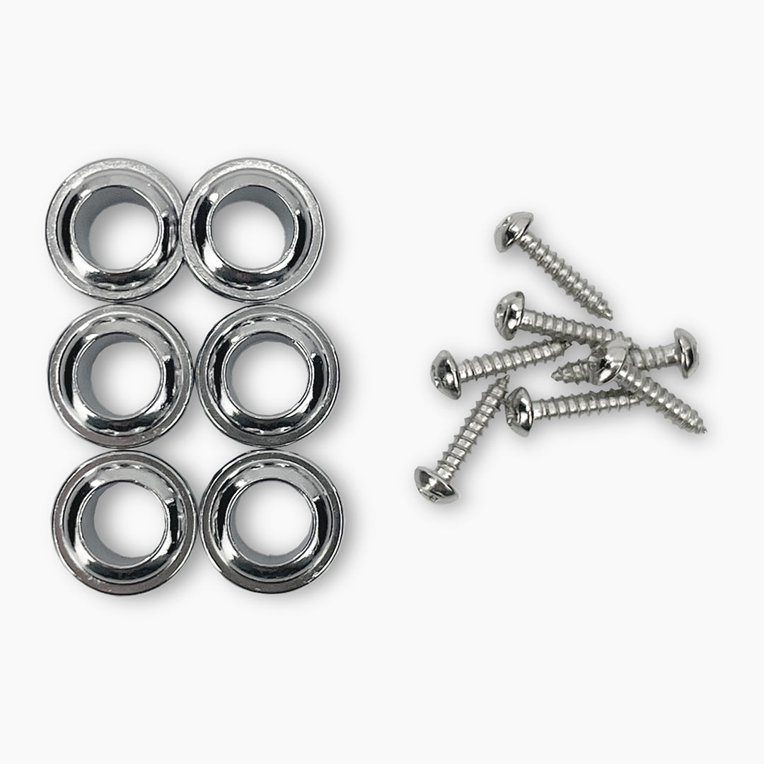 Allparts Top Tier Vintage bushing and screw hardware pack top view  nickel