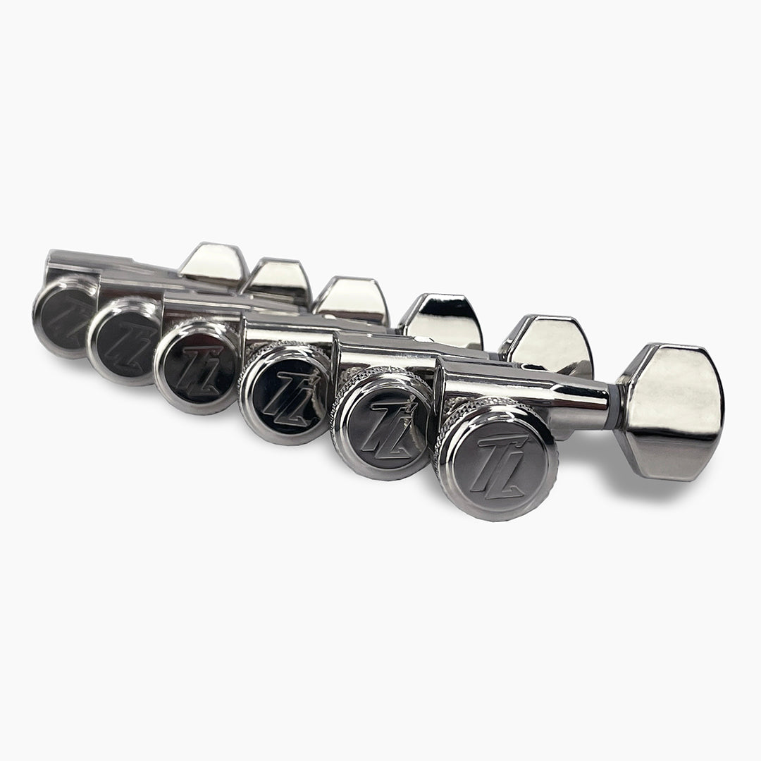 Allparts Top Lock Modern 6-in-line mini locking set view nickel