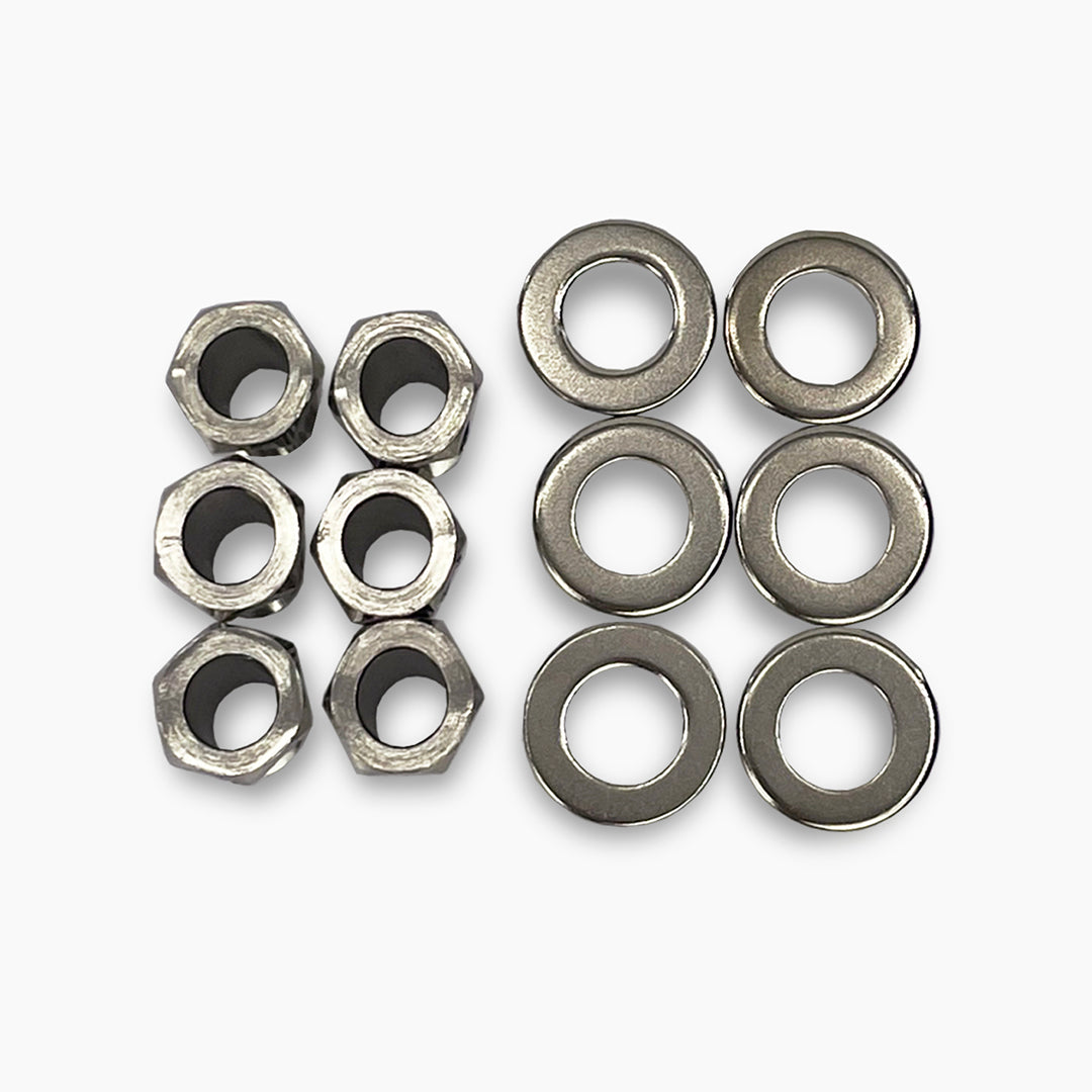 Allparts Top Lock Modern 6-in-line Screw-in bushing and washer view nickel