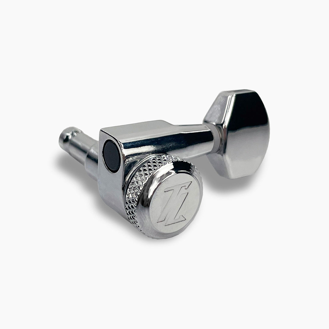 Allparts Top Lock Modern 6-in-line mini locking single front view chrome