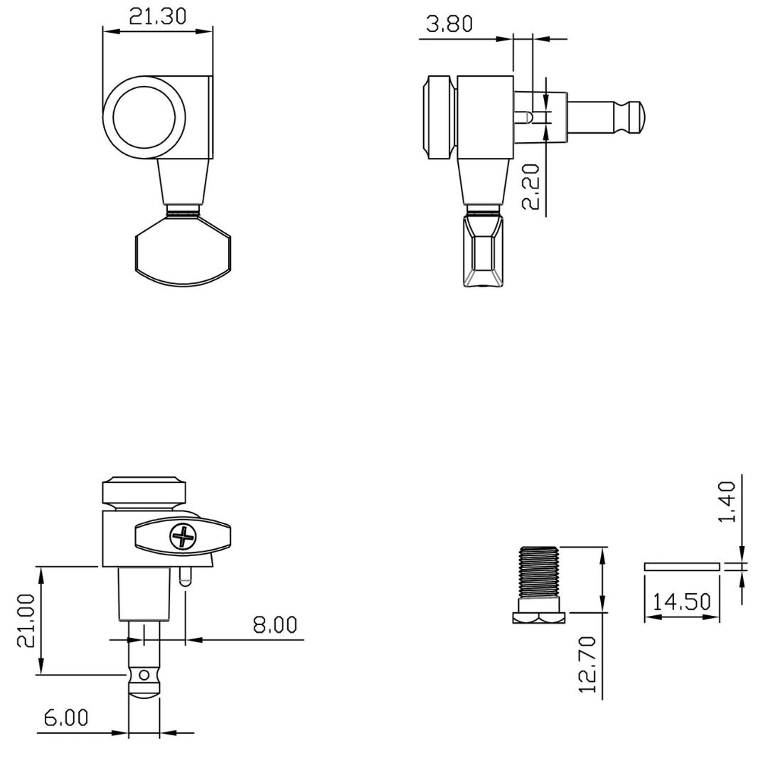 Allparts Top Lock mid sized locking key line drawing
