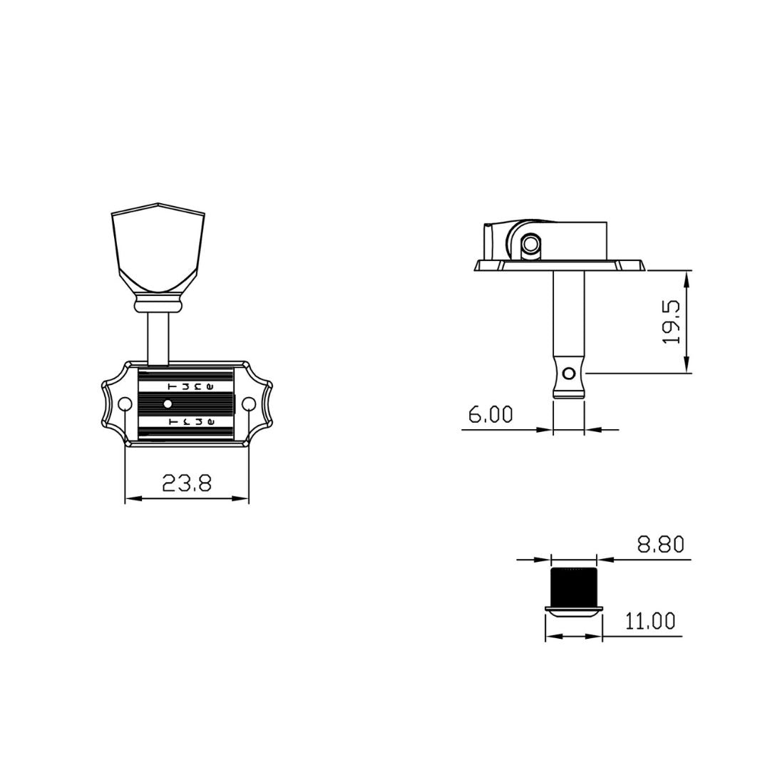 Allparts Top Tier vintage 3x3 tuner line drawing