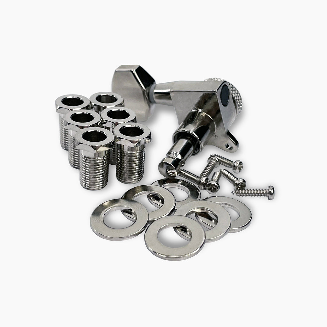 Allparts Top Lock locking tuner back and hardware view nickel