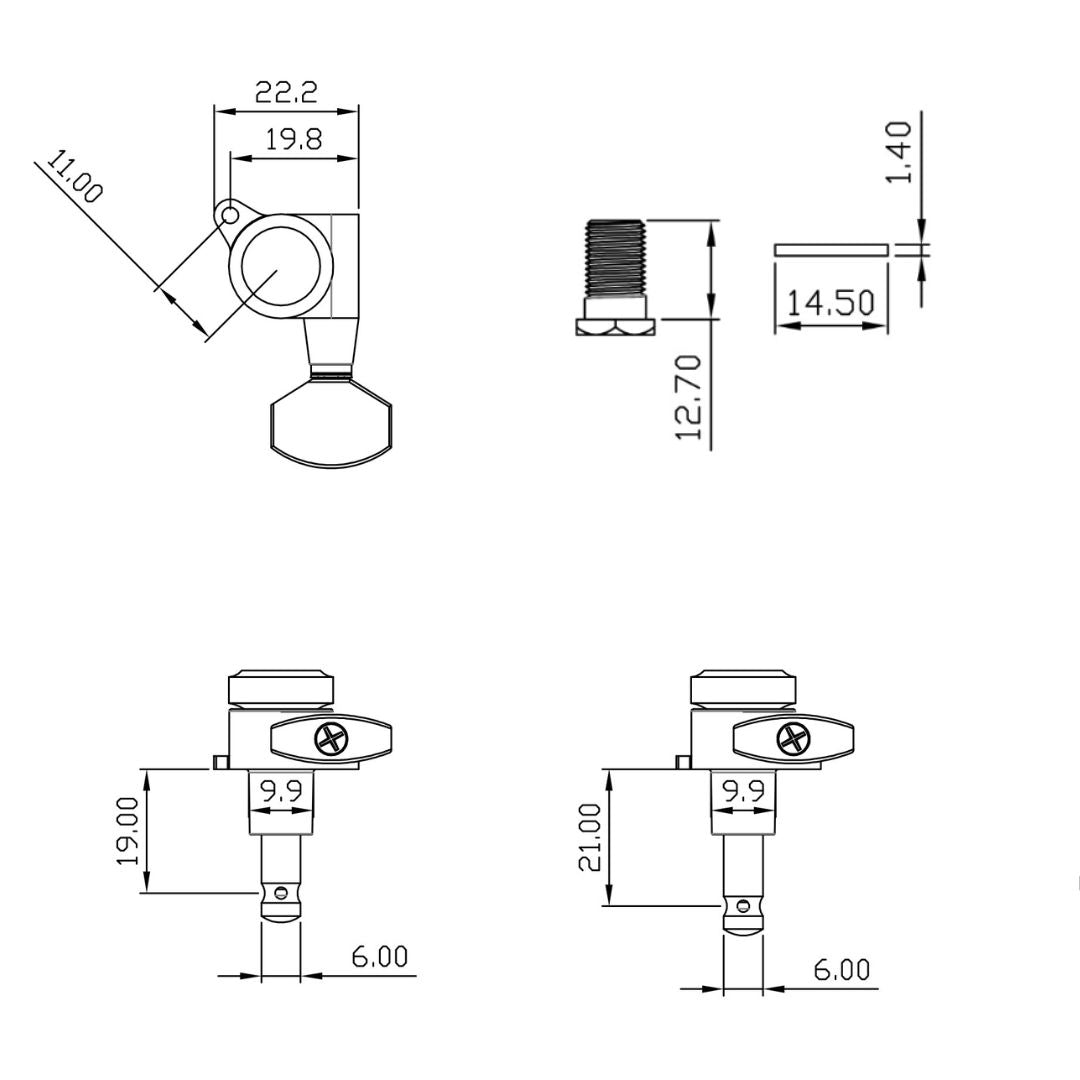 Allparts Top Lock mid sized  in line locking tuner line drawing