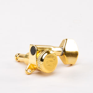Allparts Top Lock Mini Modern Style Locking Tuners - Gold - Close up of Thumb Wheel