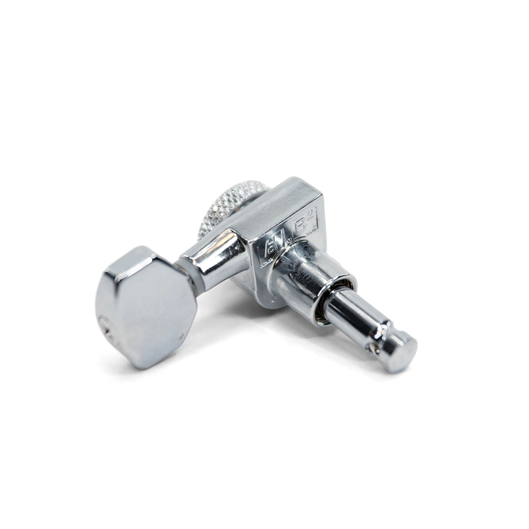 Allparts Top Lock Mini Modern Style Locking Tuners - Chrome- Close Up of Peg