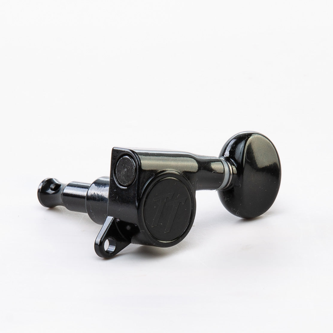 Allparts Top Tier 6 in-line single key front angled view black