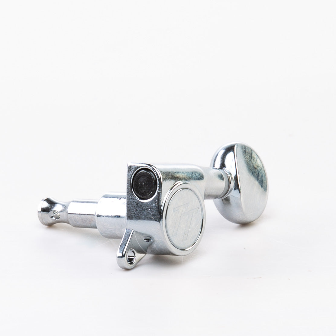 Allparts Top Tier  6 in-line single key front angled view chrome