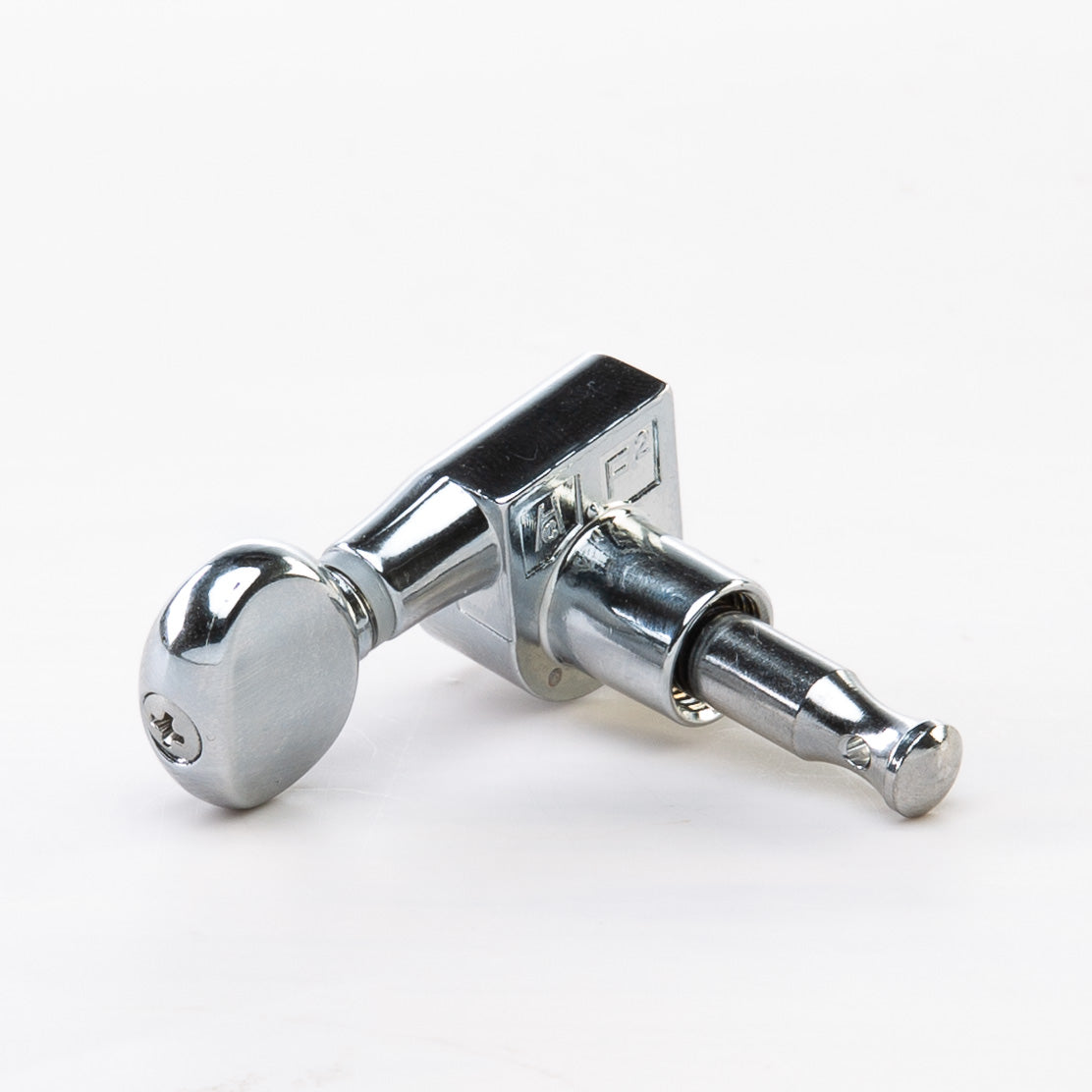 Allparts Top Tier 6 in-line single key back angled view chrome