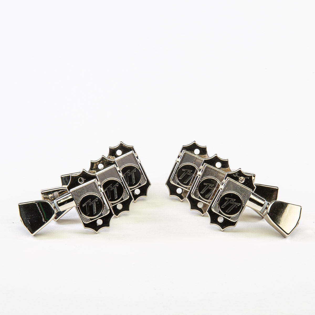 Allparts Top Tier vin mod 3x3 guitar keys with keystone button set view nickel