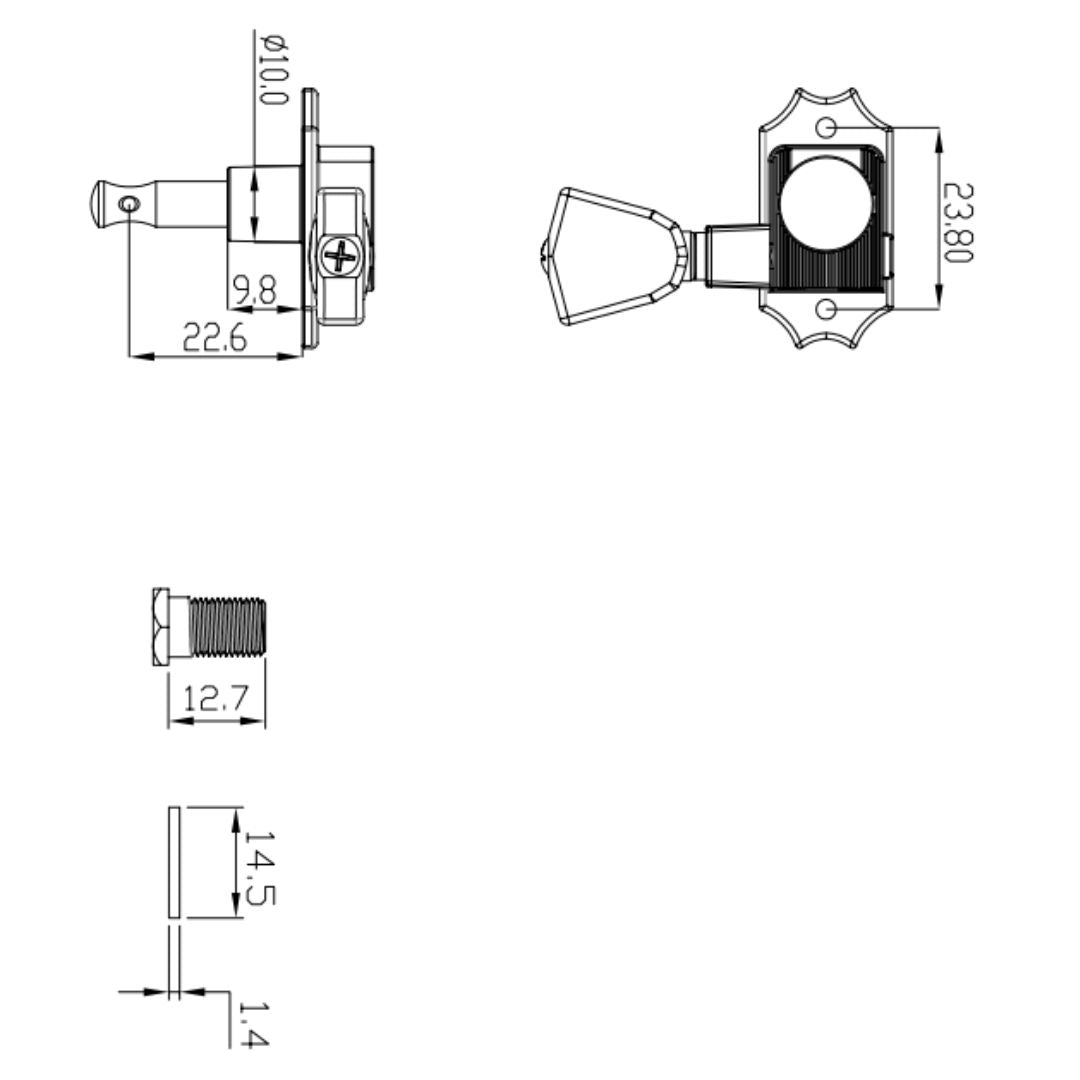 Allparts Top Tier vin mod 3x3 keys w/ keystone button line drawing