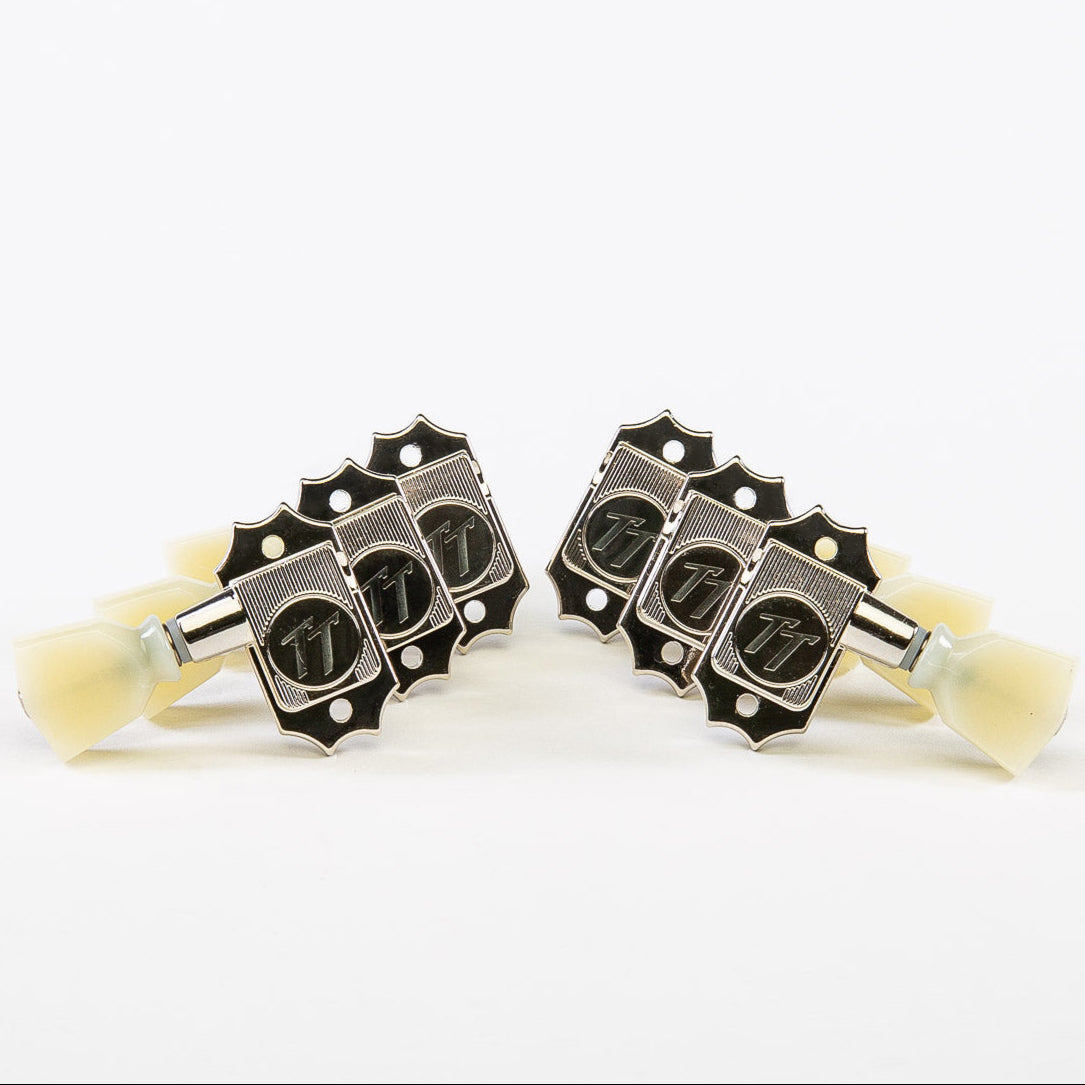 Allparts Top Tier vin mod 3x3 keys w/ cream plastic keystone button nickel