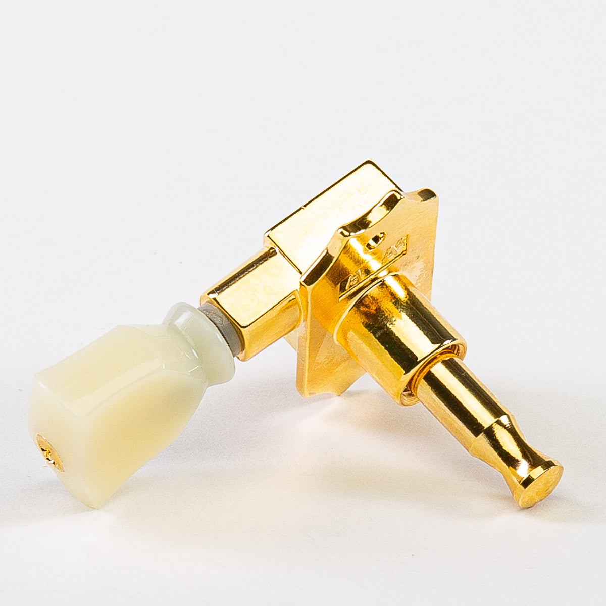 Allparts Top Tier vin mod 3x3 keys w/ cream plastic keystone button single back view gold