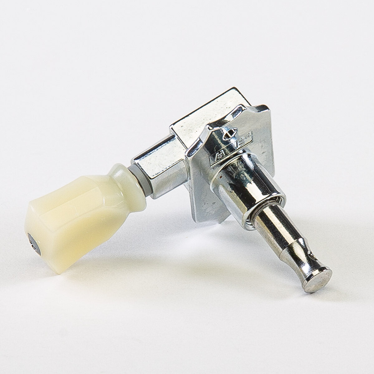 Allparts Top Tier vin mod 3x3 keys w/ cream plastic keystone button single back view chrome
