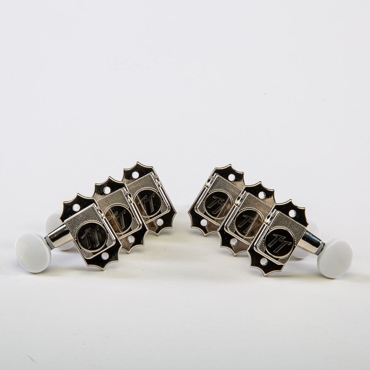 Allparts Top Tier vin mod 3x3 keys w/ white plastic oval buttons set view nickel 