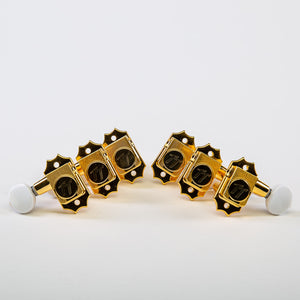 Allparts Top Tier vin mod 3x3 keys w/ white plastic oval buttons set view gold