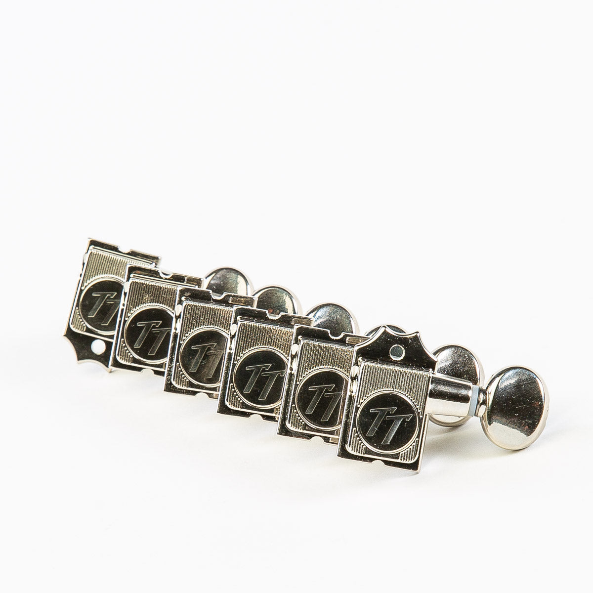 Allparts Top Tier 6 in-line keys w/ oval button set view nickel 