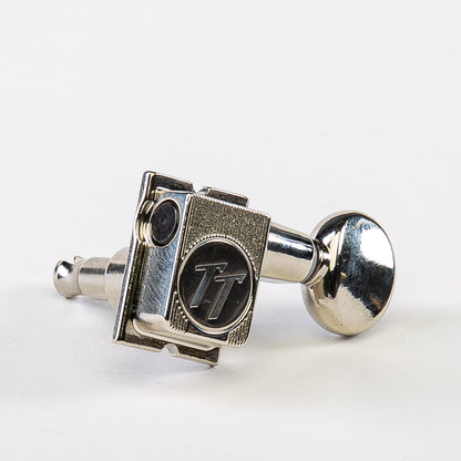 Allparts Top Tier 6 in-line keys w/ oval button single front view nickel