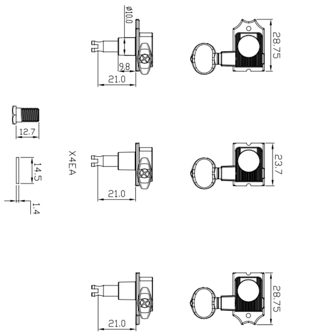 Allparts Top Tier 6 in-line keys w/ oval button line drawing