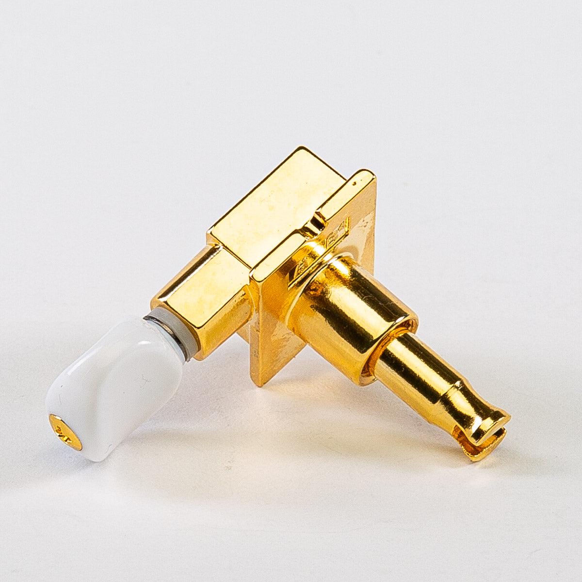 Allparts Top Tier 6 in-line keys w/ white plastic oval buttons single back view gold