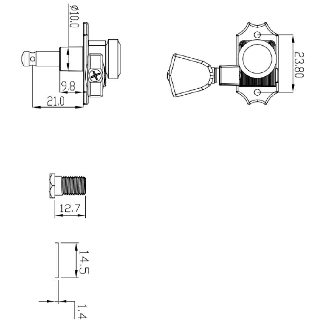 Allparts Top Lock 3x3 locking keys with keystone button line drawing