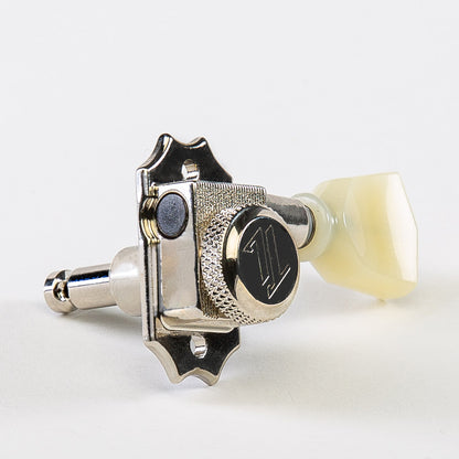 Allparts Top Tier 3x3 locking keys with cream plastic keystone button single nickel