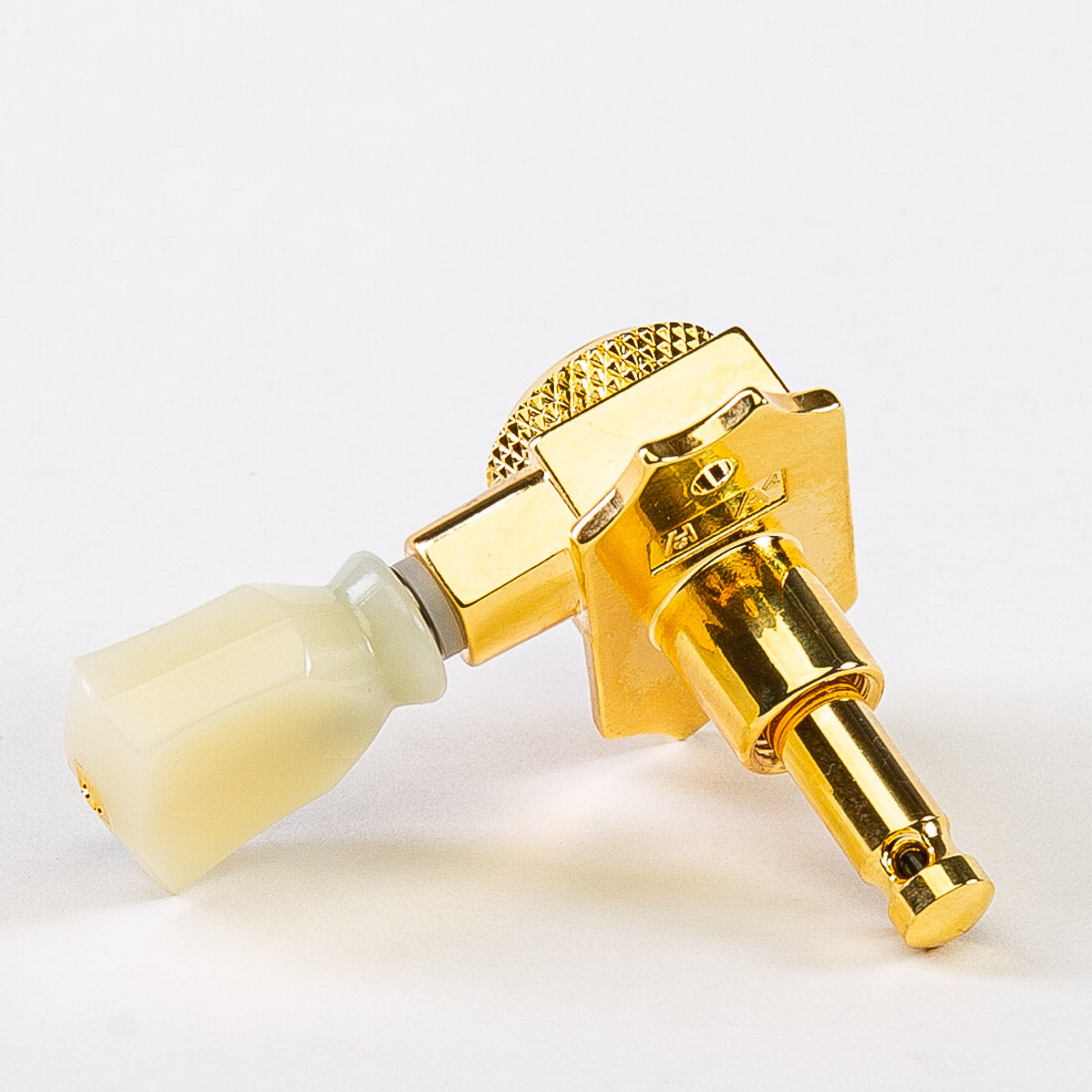 Allparts Top Tier 3x3 locking keys with cream plastic keystone button single back view gold