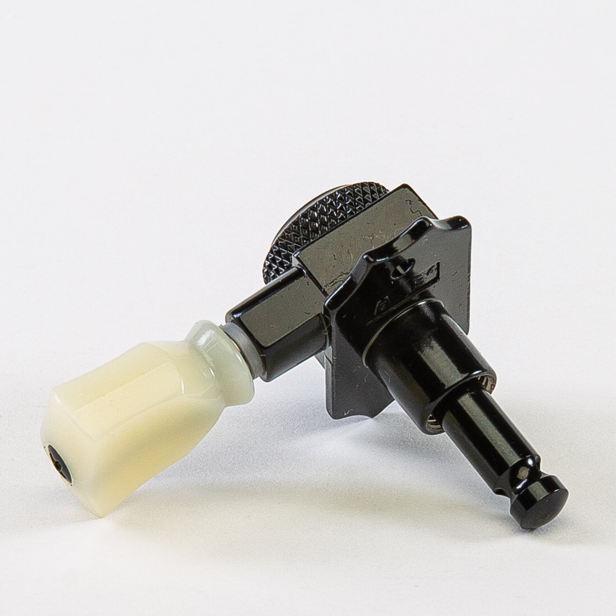 Allparts Top Tier 3x3 locking keys with cream plastic keystone button single back view black