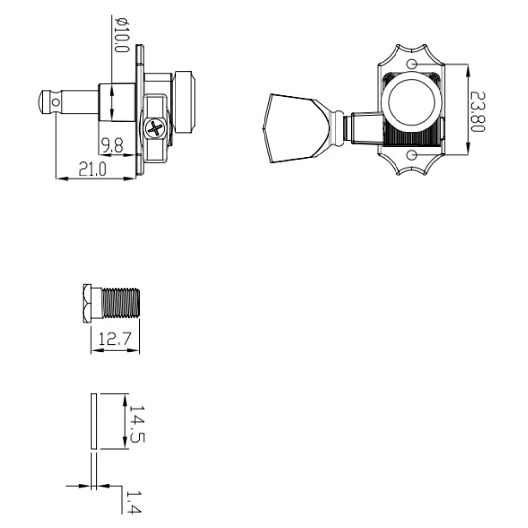 Allparts Top Tier 3x3 locking keys with cream plastic keystone button line drawing