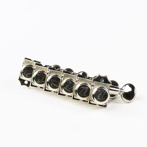 Allparts Top Lock 6 in-line staggered post locking keys w/ oval button set view nickel