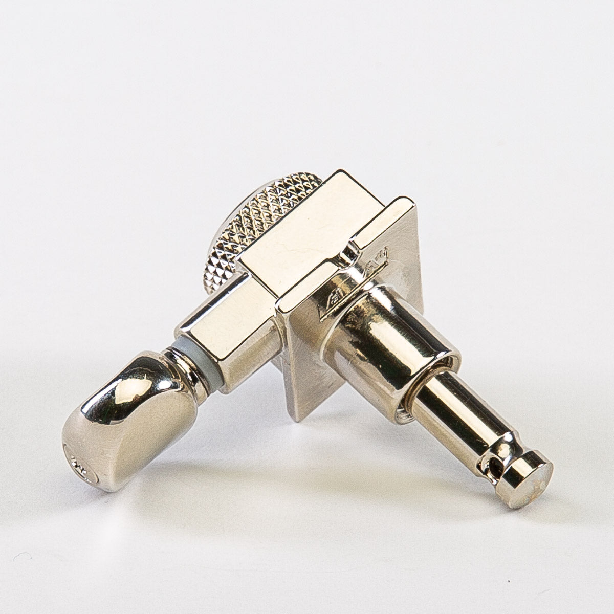 Allparts Top Lock 6 in-line staggered post locking keys w/ oval button single back view nickel