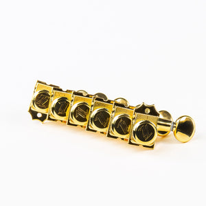 Allparts Top Lock 6 in-line staggered post locking keys w/ oval button set view gold