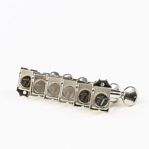 Allparts Top Tier 6 in-line staggered post keys w/ oval button set view nickel