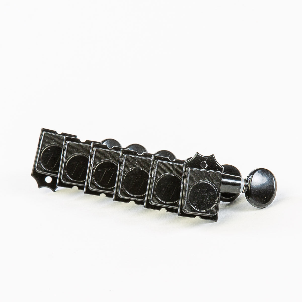 Allparts Top Tier 6 in-line staggered post keys w/ oval button set view black