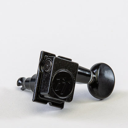 Allparts Top Tier 6 in-line staggered post keys w/ oval button single front view black