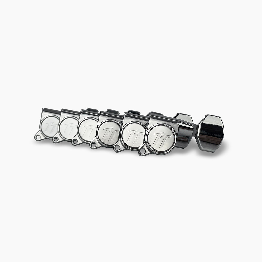Allparts Top Tier midsize 6 in line tuner set view chrome