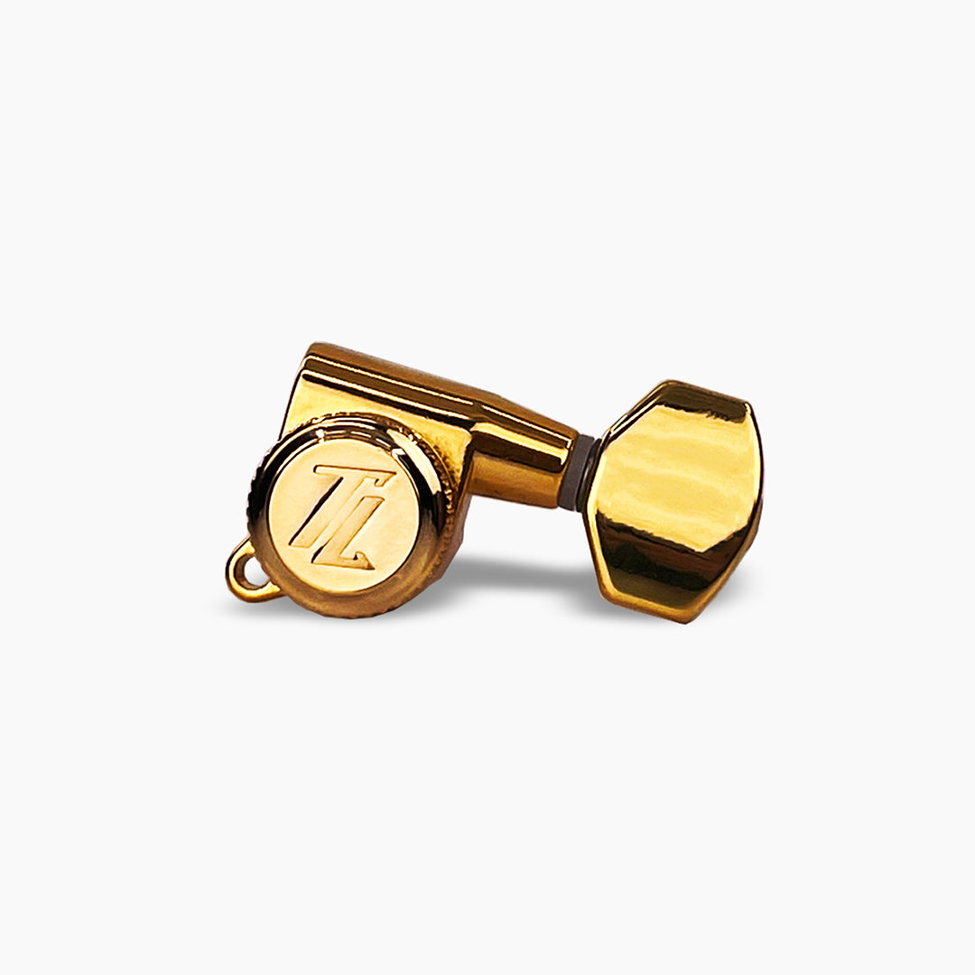 Allparts Top Lock locking tuner single front view gold