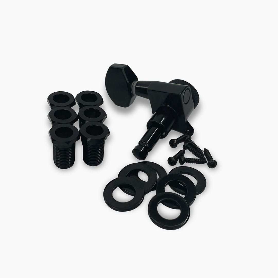 Allparts Top Lock locking tuner back and hardware view black