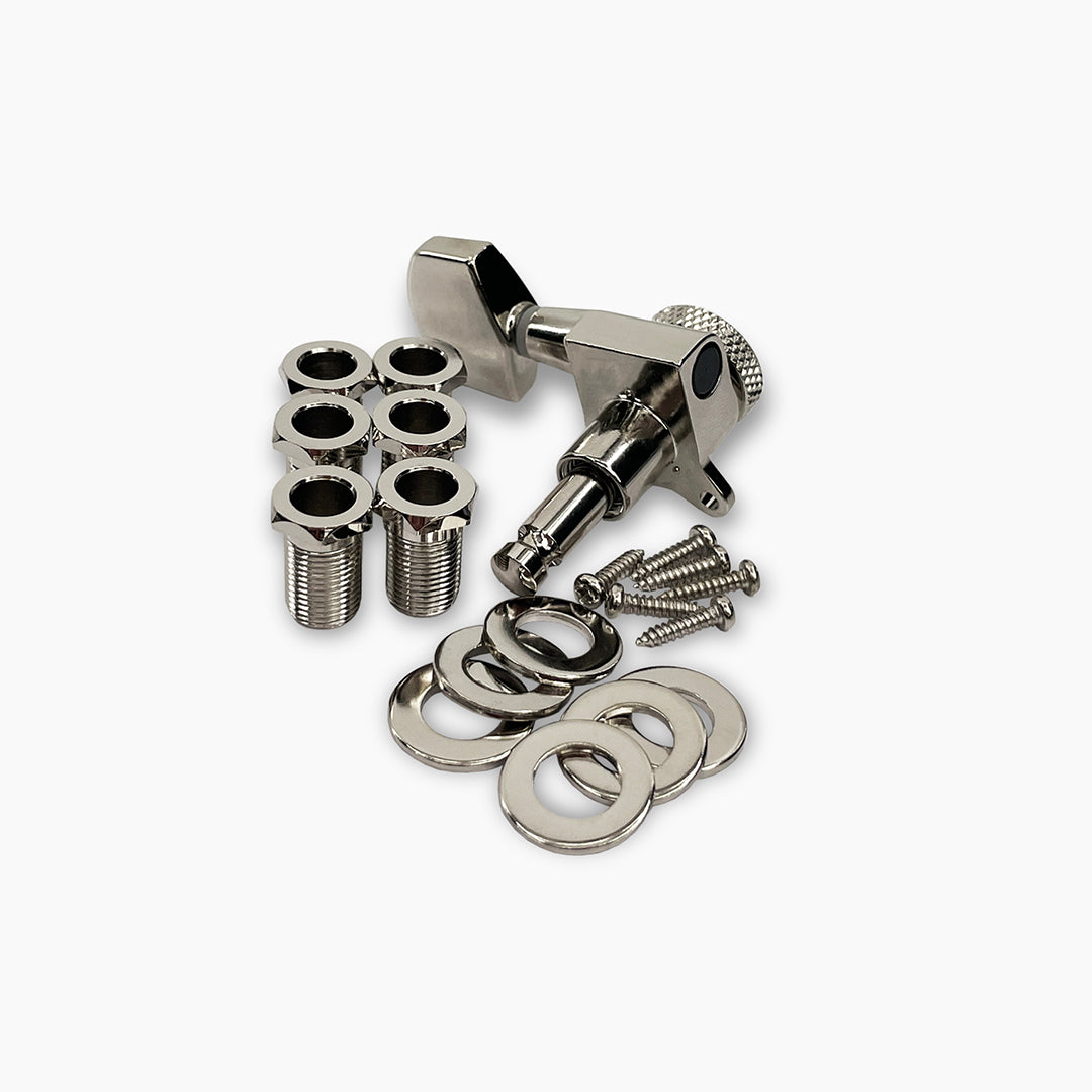 Allparts Top Lock tuner back and hardware view nickel