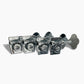 4 inline styled chrome bass keys with short posts angled view 